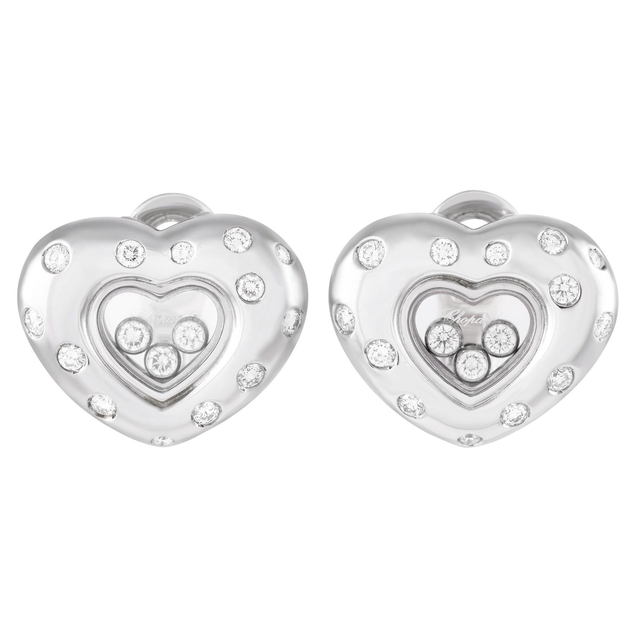 Chopard Happy Diamonds 18K White Gold 0.94 ct Diamond Heart Earrings CH32-102124