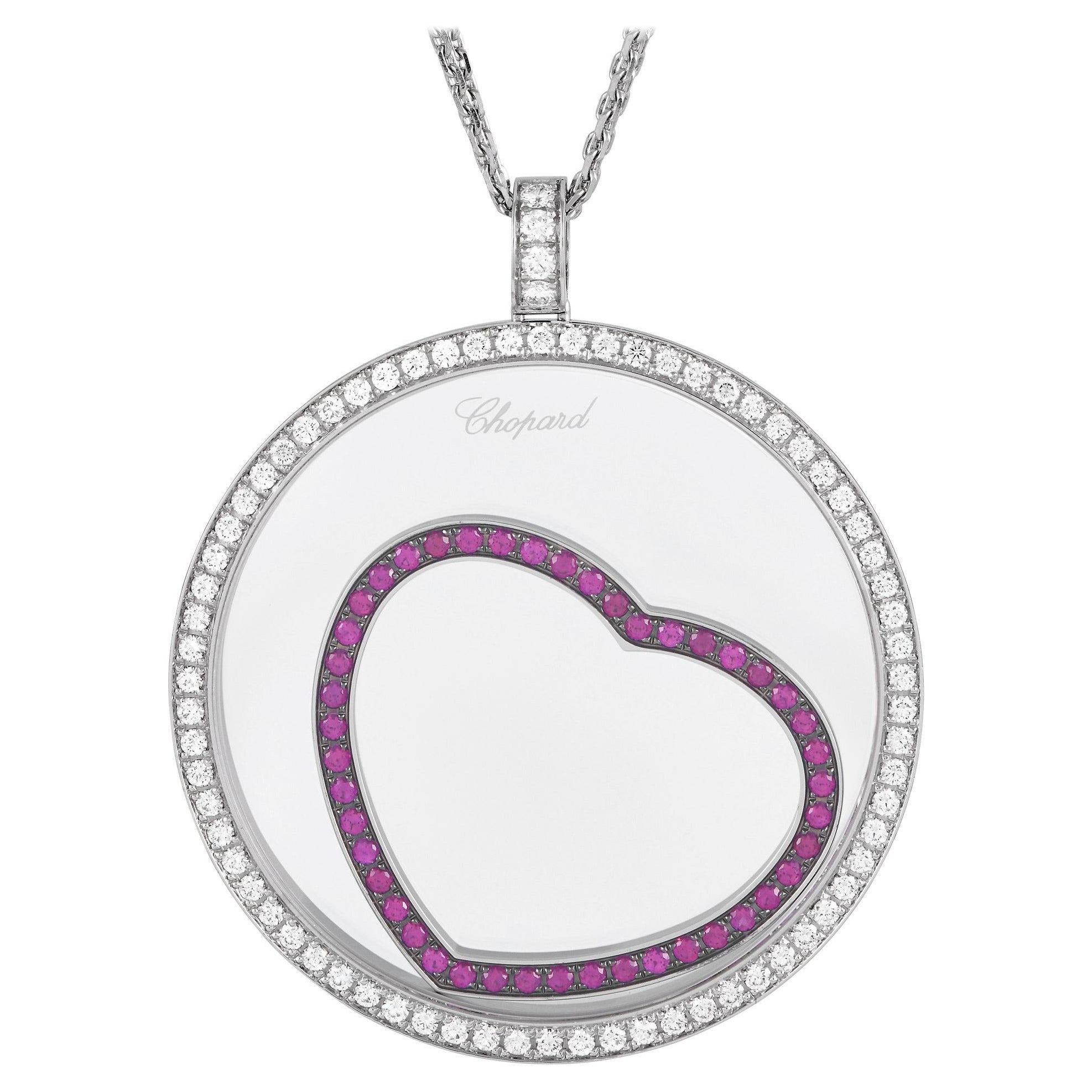 Chopard Happy Diamonds 18K White Gold 1.31ct Diamond and Ruby Necklace