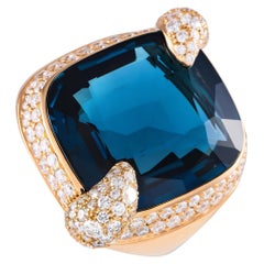 Anello Pomellato Ritratto in oro giallo 18 carati con diamante e topazio blu di Londra da 1,40 carati