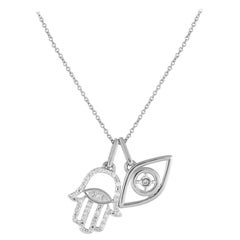 14K White Gold 0.10ct Diamond Hamsa Pendant Necklace PN15480-W