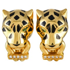 Orecchini Cartier Panthere in oro giallo 18 carati con diamanti, tsavorite e lacca nera