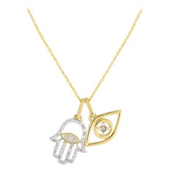 14K Yellow Gold 0.10ct Diamond Hamsa Pendant Necklace PN15481-Y