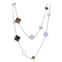 Van Cleef & Arpels Alhambra 18K White Gold Chalcedony & Mother of Pearl Necklace