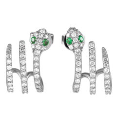 14K White Gold 0.90ct Diamond and Emerald Serpent Earrings ER28507-W