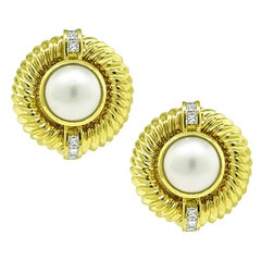David Yurman Pearl 0.50ct Diamond Pearl Gold Earrings