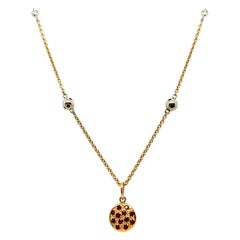 Cluster Diamond and Ruby Round Convertible Pendant Necklace 18K Yellow Gold