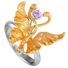 Carrera y Carrera Bague papillon en or jaune et blanc 18 carats, diamant et saphir rose