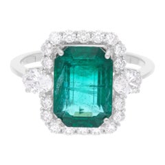 Esmeralda zambiana Anillo de cóctel SI/H Diamante Joyas de oro blanco de 14 quilates