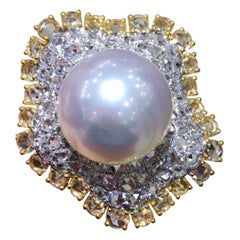 GIT Certified South Sea Pearl Diamonds 18K Gold Ring