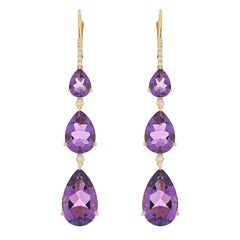 18.25Ct's Boucle d'oreille poire améthyste et diamant or jaune 18k Wedding Wear
