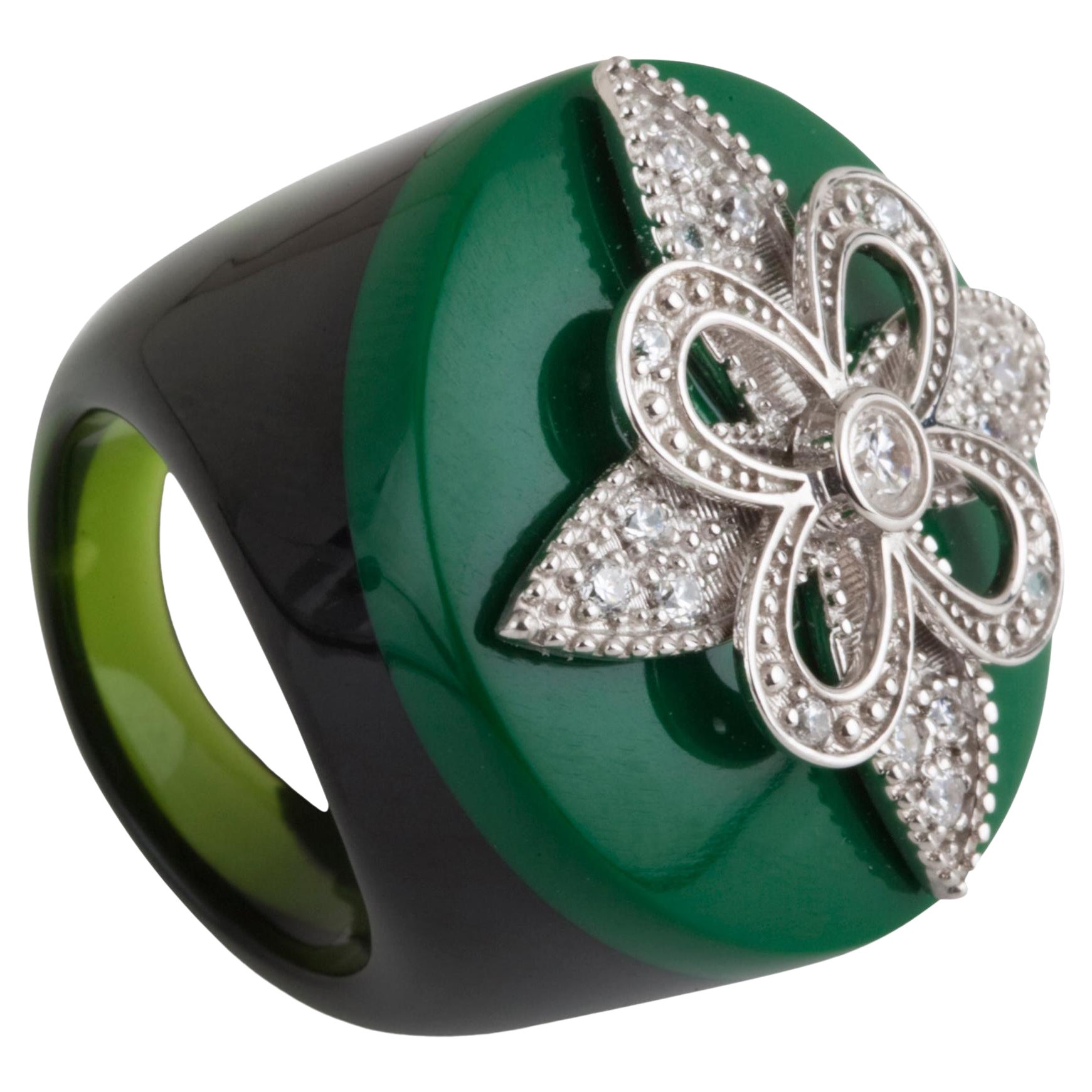 Miriam Salat “St Tropez” multi color translucent Resin & White Topaz Ring