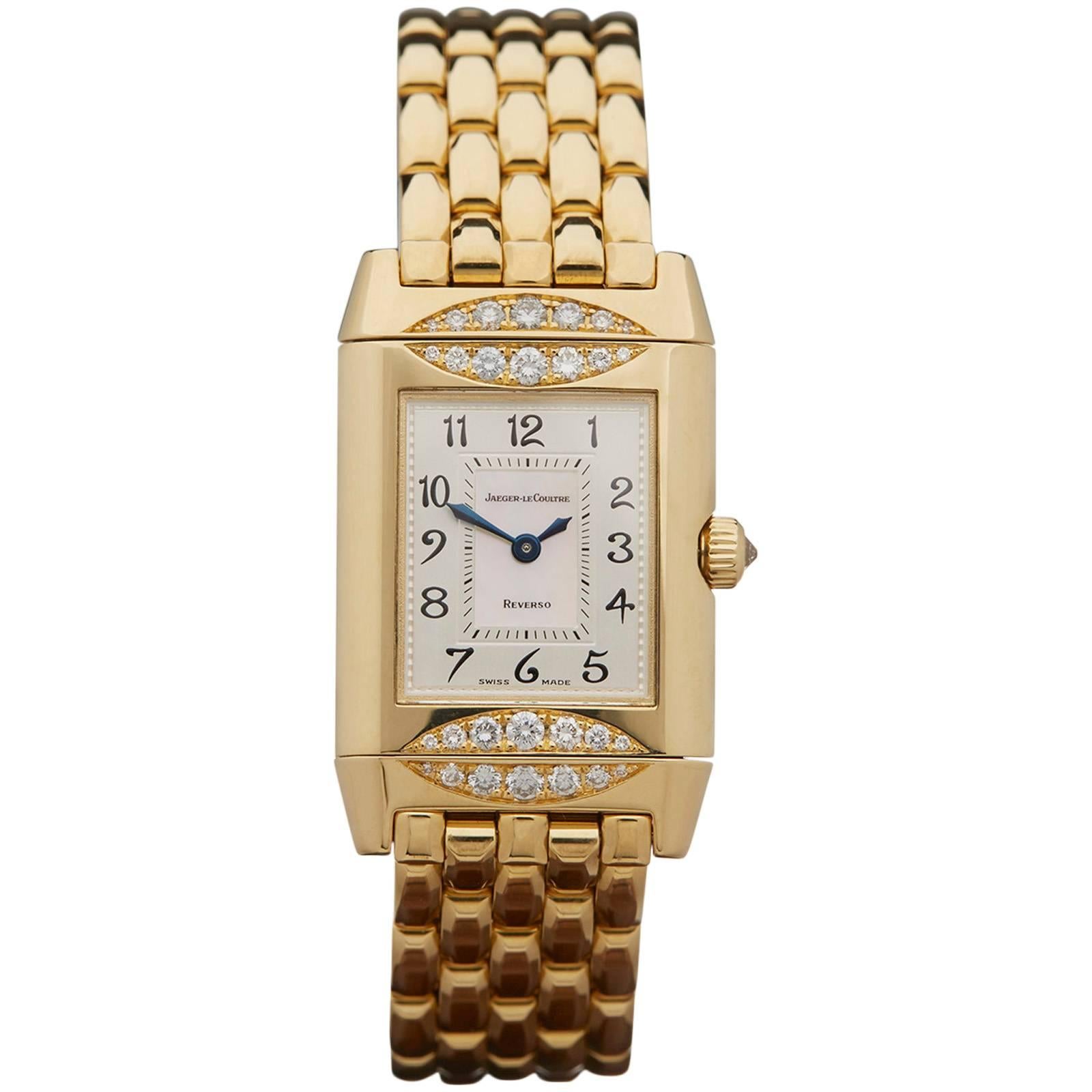 Jaeger-LeCoultre Ladies Yellow Gold Diamond Mechanical Reverso Wristwatch 