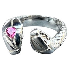 Pink Sapphire Heart Snake Ring Silver