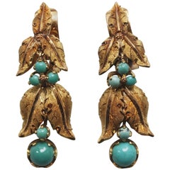 Mario Buccellati Gold and Turquoise Floral Earrings