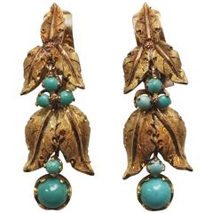 Mario Buccellati Gold and Turquoise Floral Earrings 6