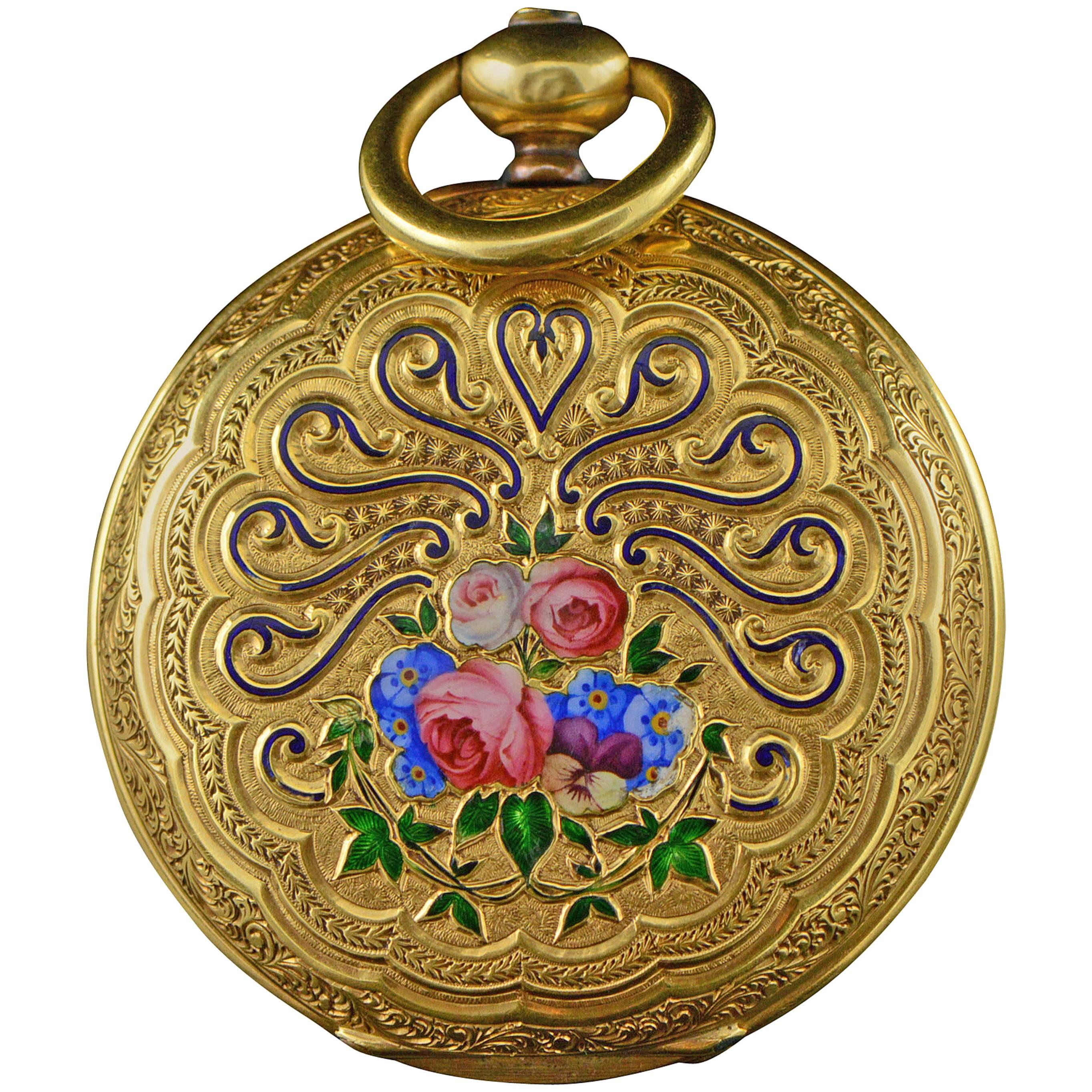 Breitling Laederick Gold Enamel Victorian Pocket Watch 1850s