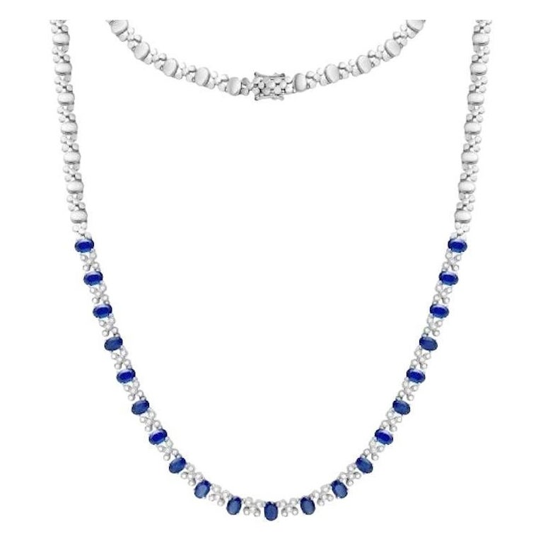 Fashionable Sapphire Diamond 14K White Gold Necklace for Her