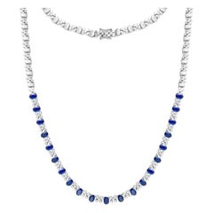 Fashionable Sapphire Diamond 14K White Gold Necklace for Her