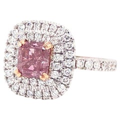GIA 1.01ct Natural Fancy Intense Purplish Pink Diamond with Cushion Diamond Ring