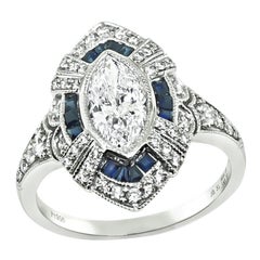 Art Deco 0.89ct Diamond Sapphire Ring