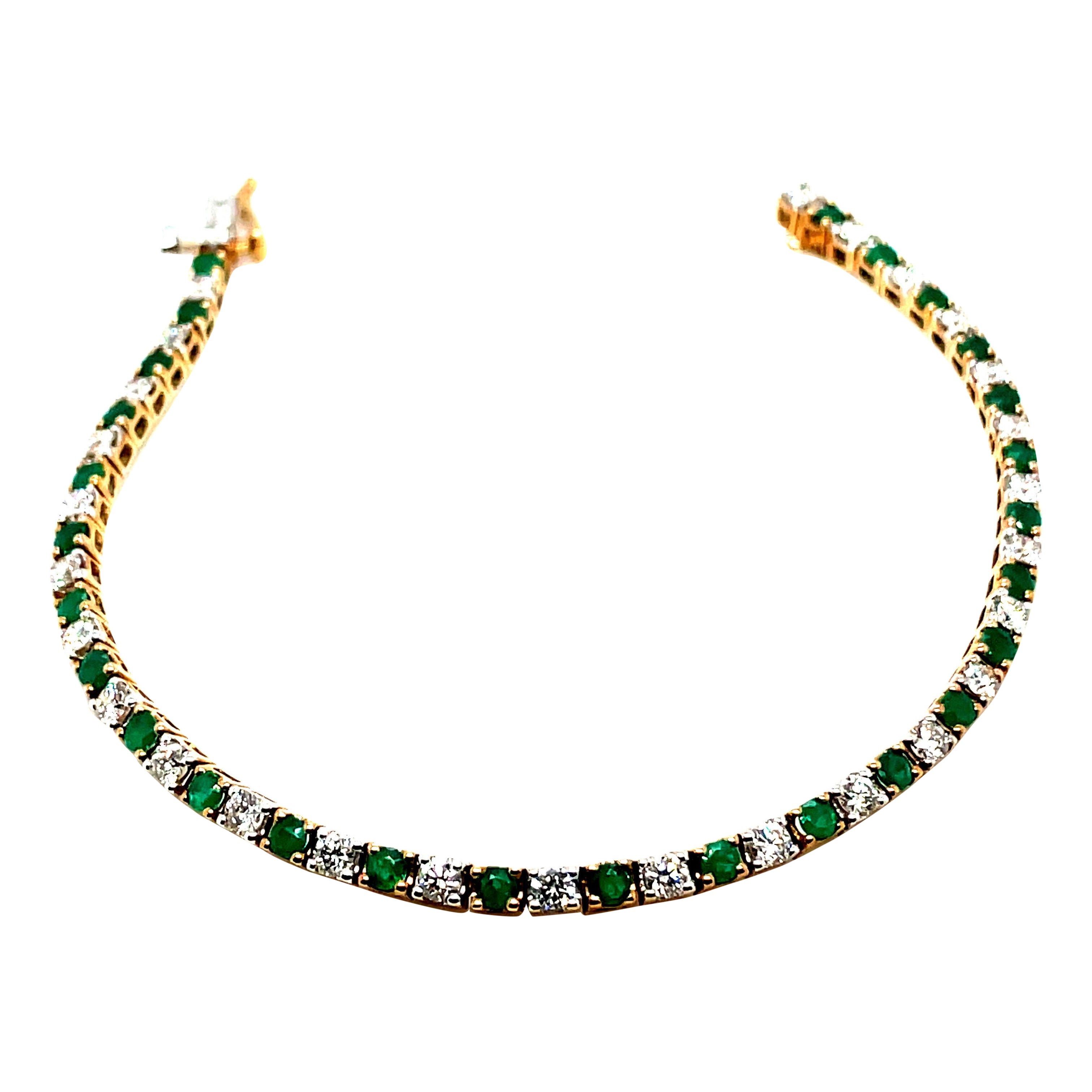 Diamond and Emerald Bracelet 9k Yellow Gold For Sale