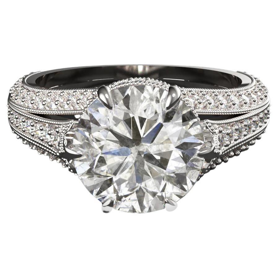 Anillo solitario de diamantes de corte redondo de 3,01 quilates certificado por el GIA en oro blanco de 14 quilates