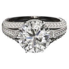 Anillo solitario de diamantes de corte redondo de 3,01 quilates certificado por el GIA en oro blanco de 14 quilates