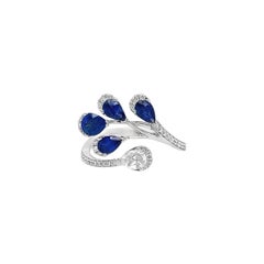 RUCHI Pear-Shaped Blue Sapphire with Diamond White Gold Leaf Wrap Ring