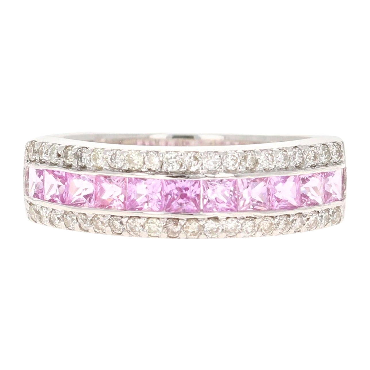 1.15 Carat Pink Sapphire Diamond White Gold Band For Sale