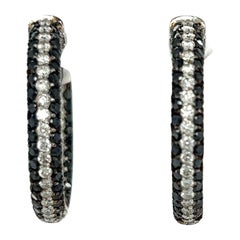 2.75 Carat Black Diamond White Diamond White Gold Hoop Earrings
