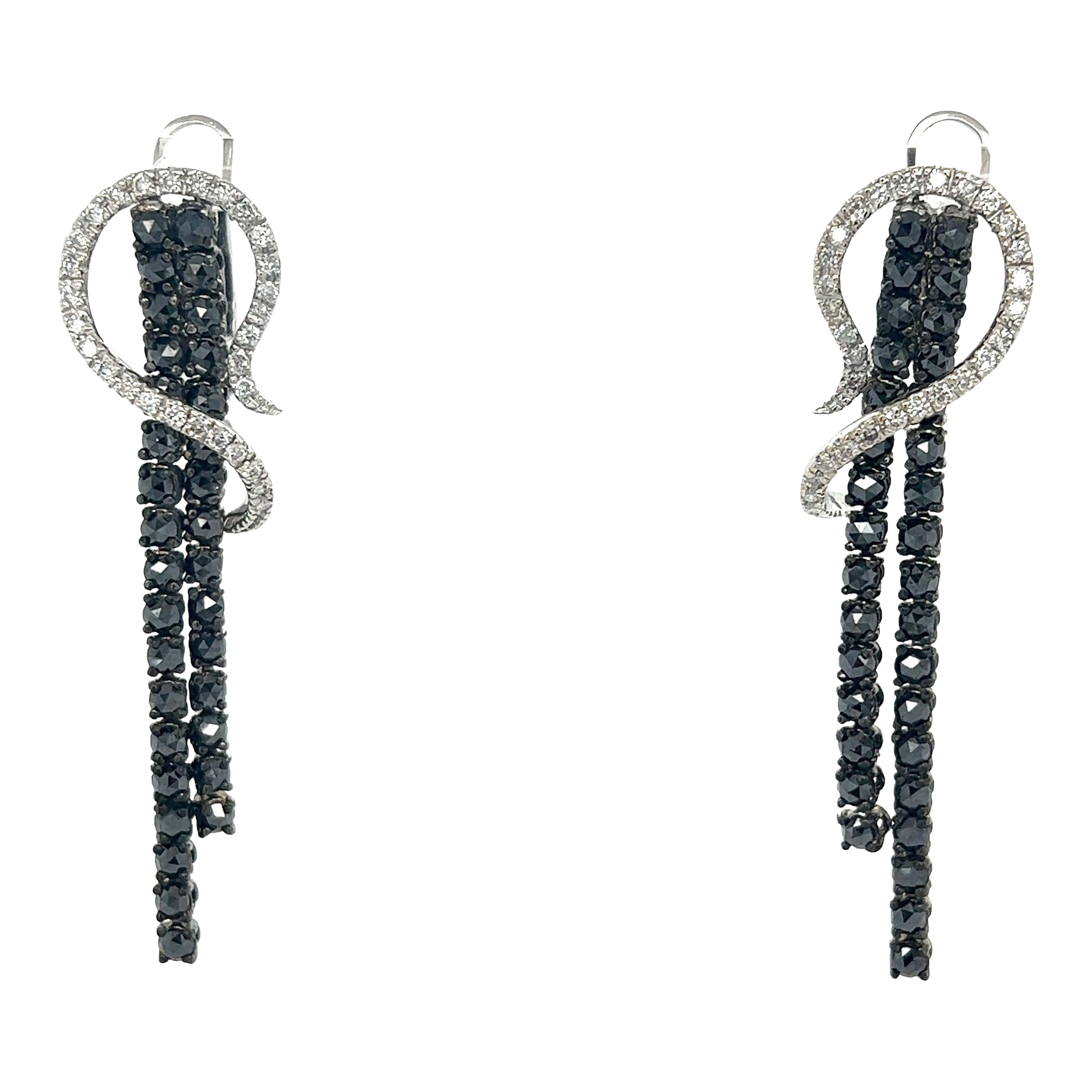 5.21 Carat Black Diamond White Diamond White Gold Dangle Earrings
