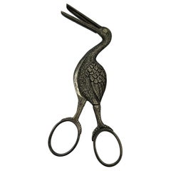 Tijeras de plata para cigüeña de nacimiento Siglo XIX Anuncio de nacimiento de bebé Pinza umbilical