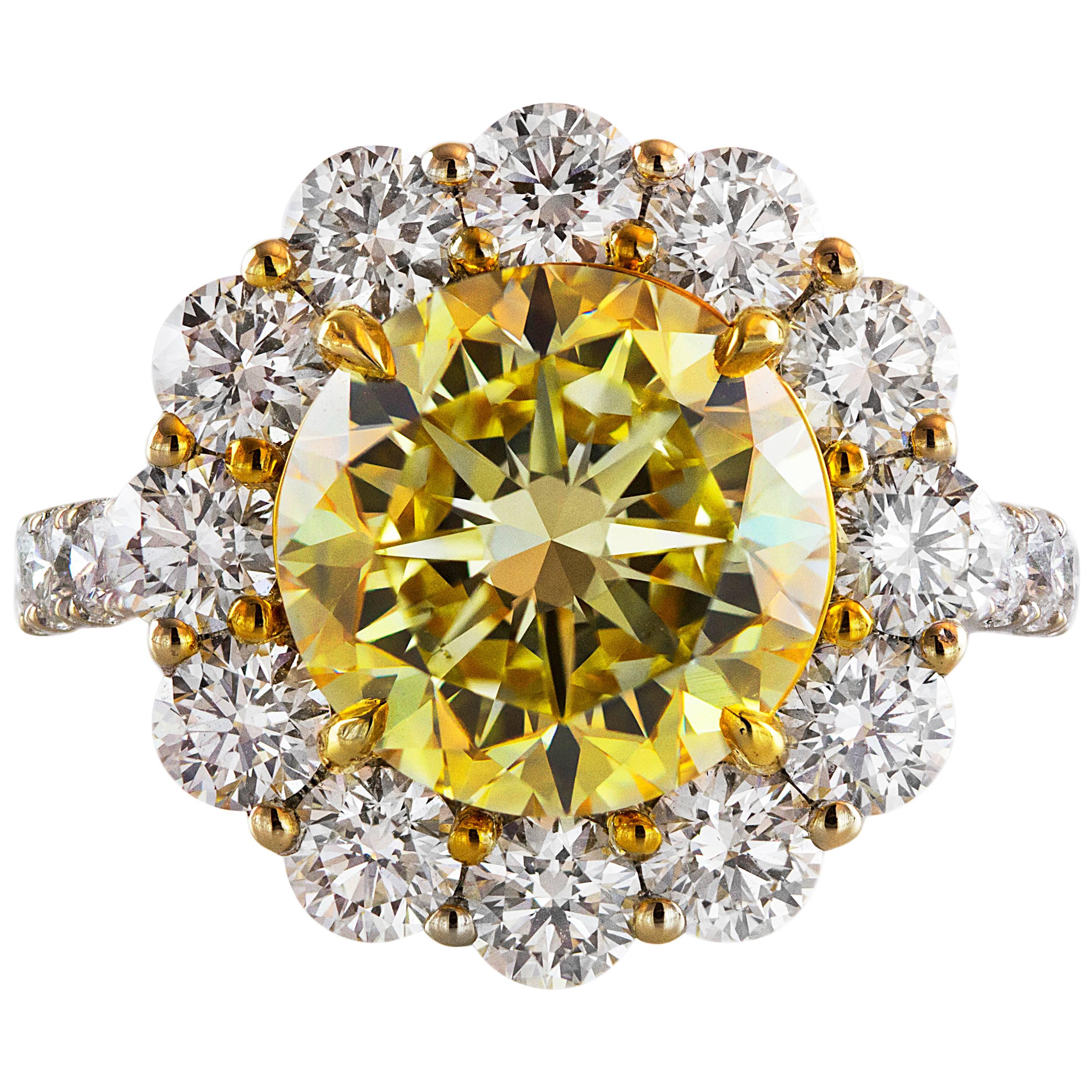 Roman Malakov, GIA Certified 4.47 Carat Fancy Intense Yellow Diamond Ring