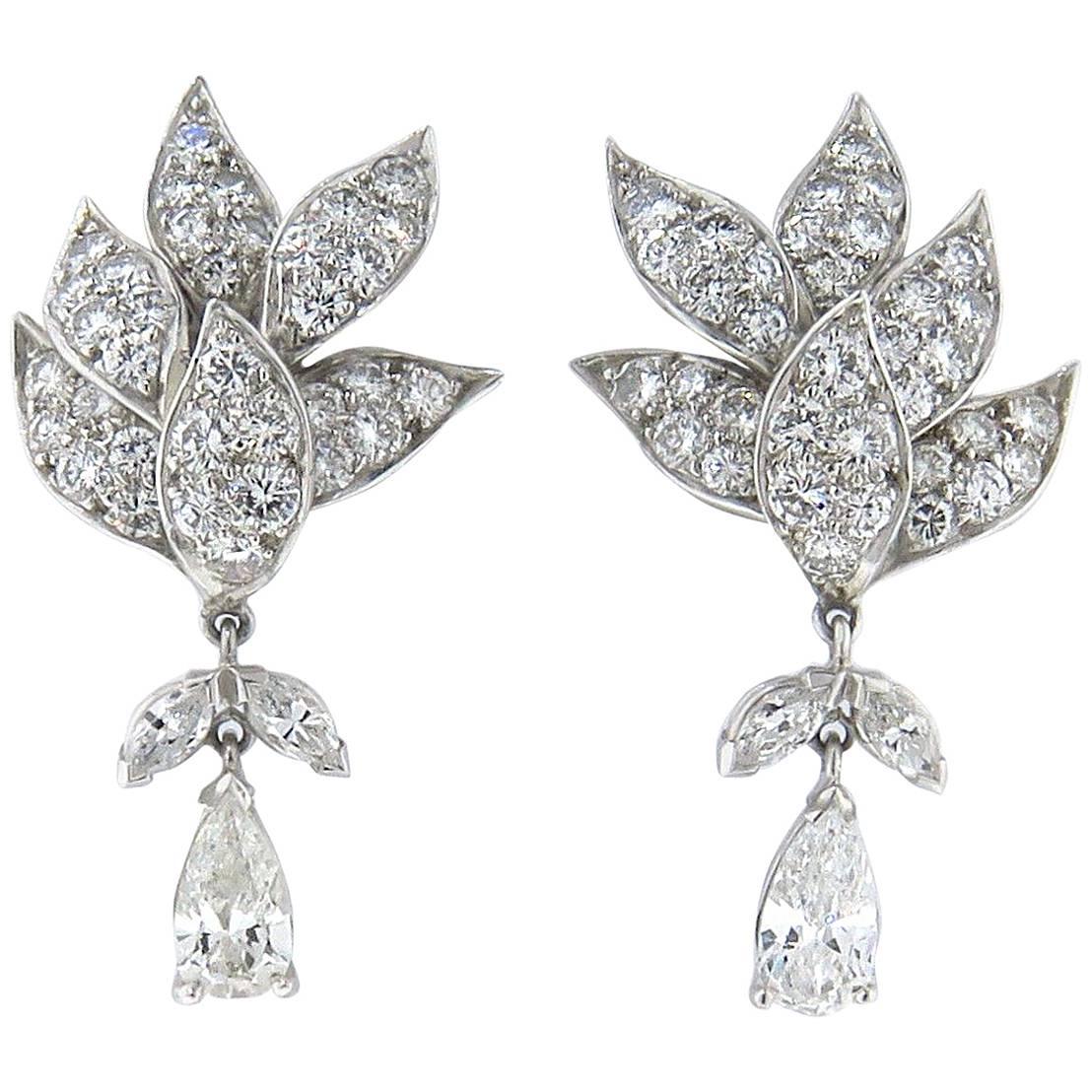 Diamond Drop Platinum Cocktail Earrings