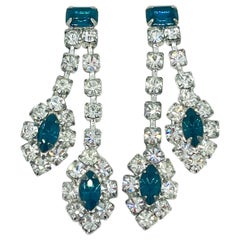 Faux Sapphire Marquise CZ Double Strand Ellipse Dangle Earrings, Pierced