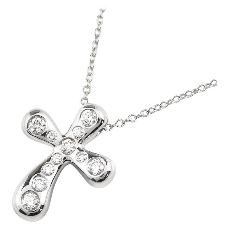 TIFFANY & Co. Elsa Peretti Platinum .20ct Diamond Cross Pendant Necklace