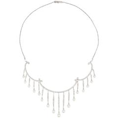 Edwardian pearl, diamond, and platinum fringe necklace