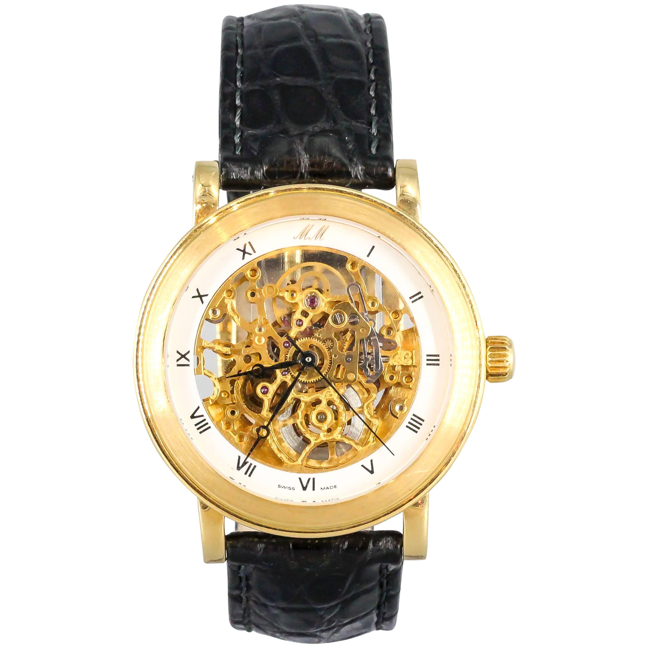 Marc Magnus Gelbgold Limited Edition Skelettierte Automatik-Armbanduhr