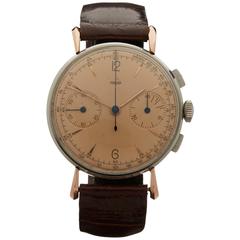  Jaeger Rose Gold Stainless Steel Chronograph Mechanical Wind Wristwatch