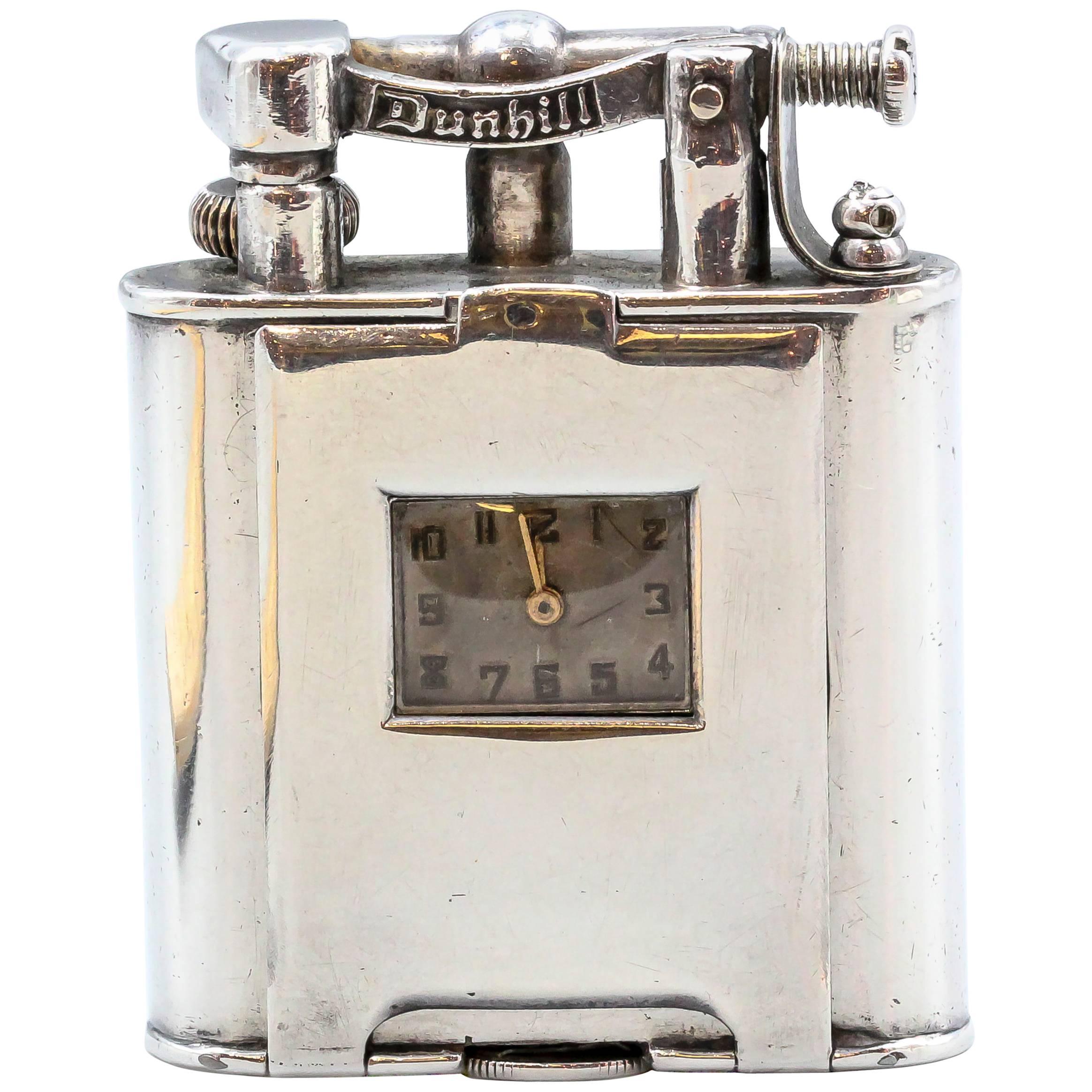 Dunhill Retro Große Sterling Silber Uhr Feuerzeug