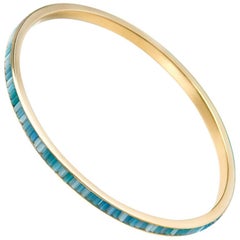Stylish Bangle Yellow Gold and handmade decorated with micromosaic