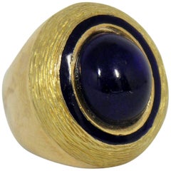 Stylish Gold, Lapis and Blue Enamel Ring