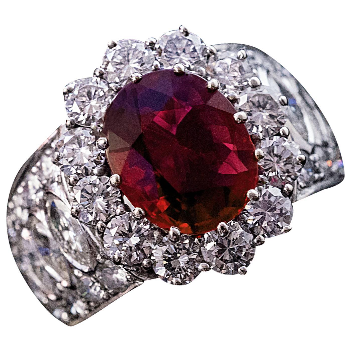 Ruby Diamond White Gold Cluster Ring For Sale