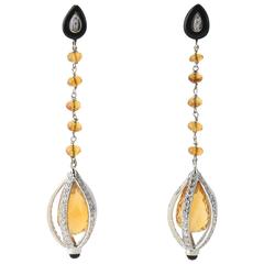 Citrine Onyx and Diamond Drop Gold Earrings 4
