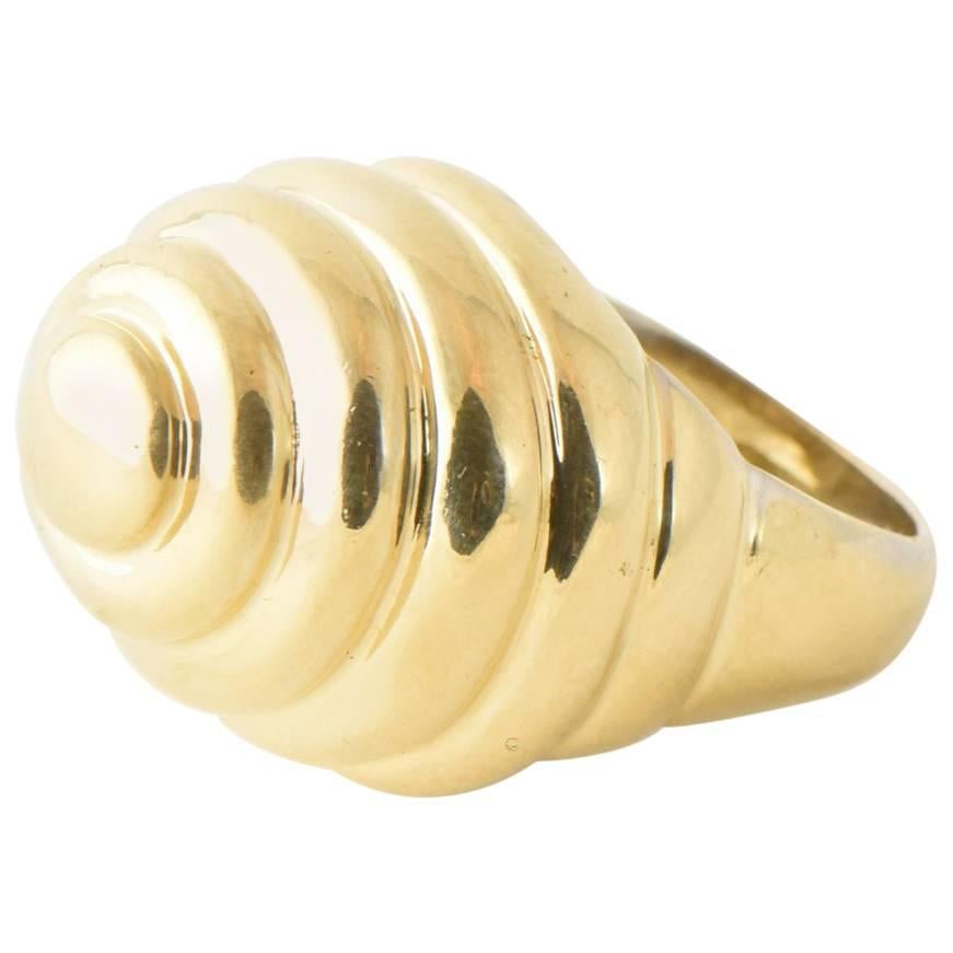 East - West Oval Three Dimensional Dome Gold Cocktail Ring by Molina