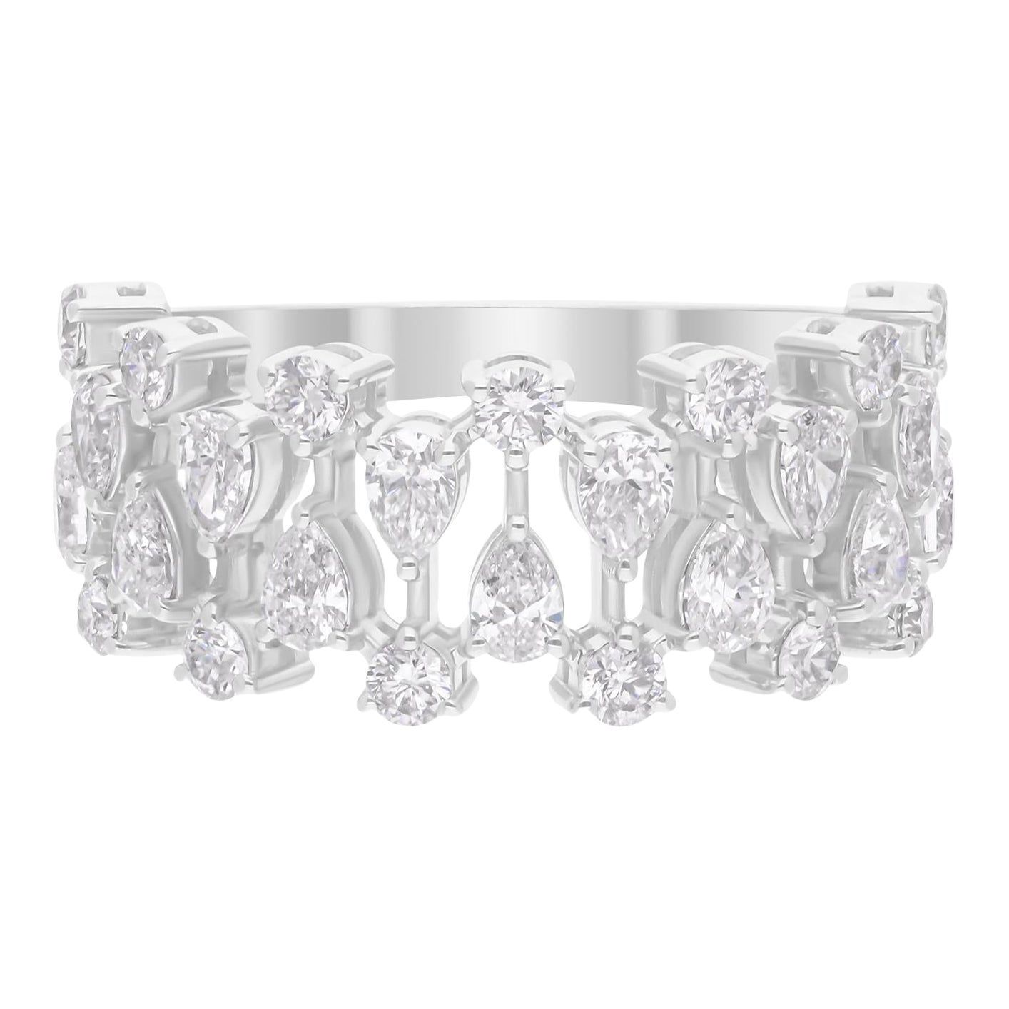 1.58 Carat SI/H Round Pear Diamond Ring 14 Karat White Gold Handmade Jewelry
