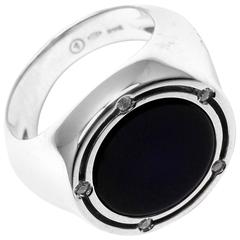 Damiani Brill Diamond Black Onyx Large White Gold Ring 12