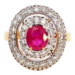 1.1 Carat Ruby and Diamond Halo 18K Gold Ring