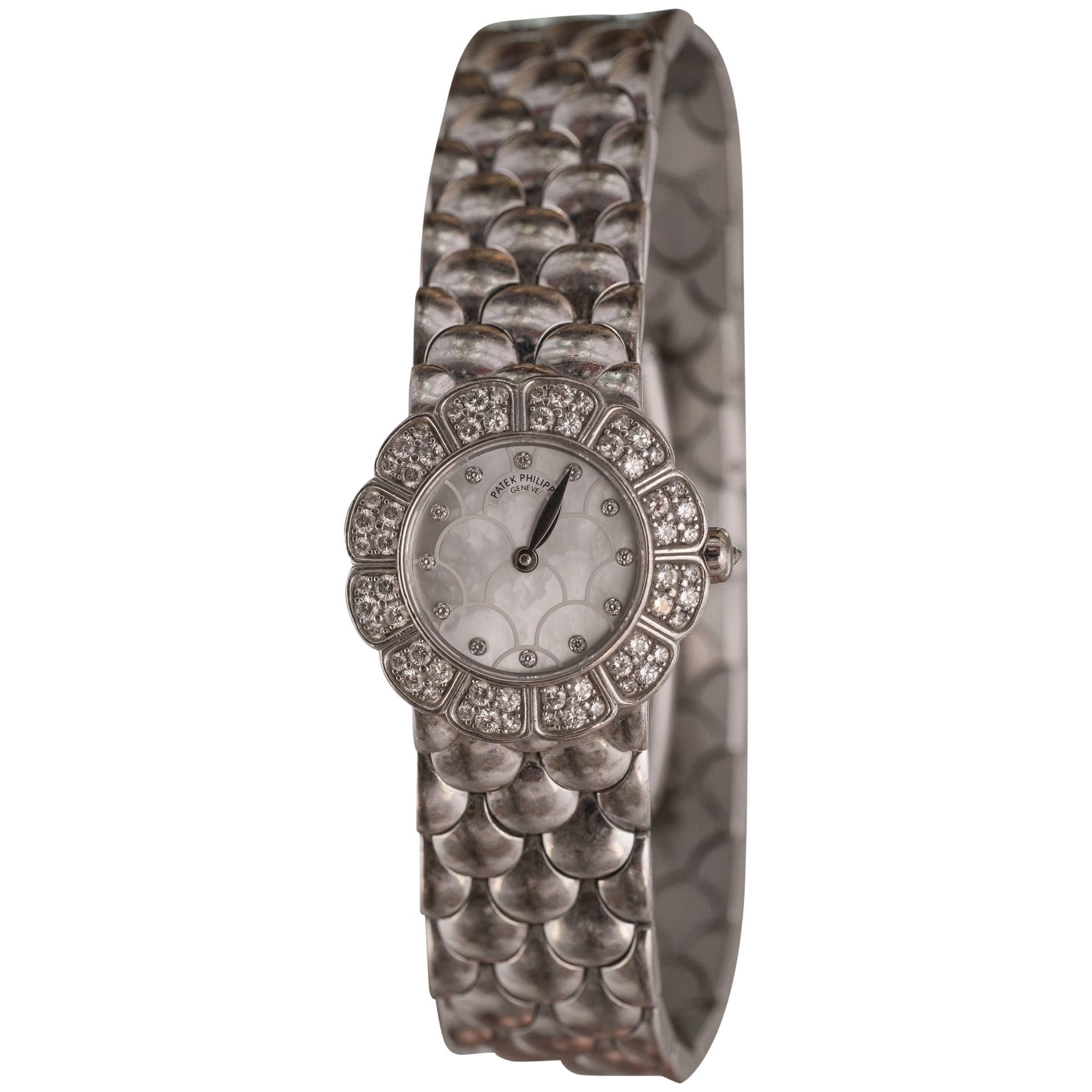 Patek Philippe Ladies White Gold Diamond Dial Wristwatch 