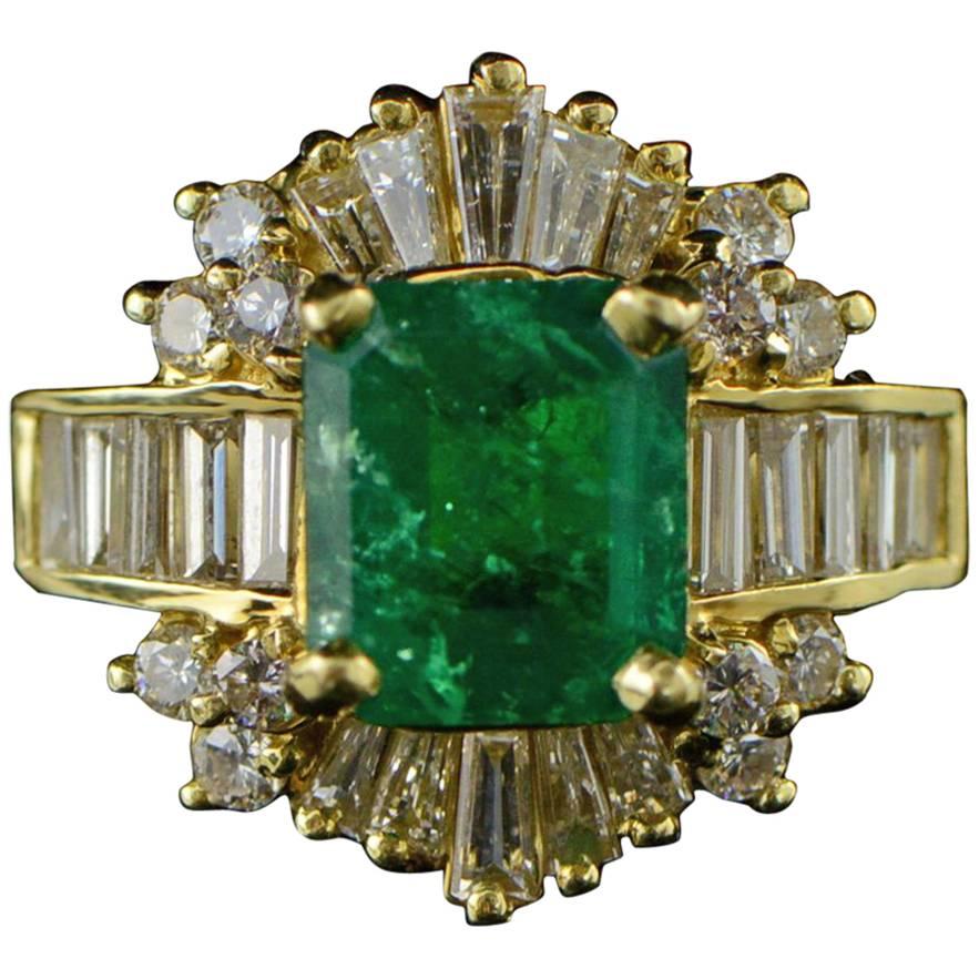 2.17 Carat Emerald & Diamond Gold Ring For Sale